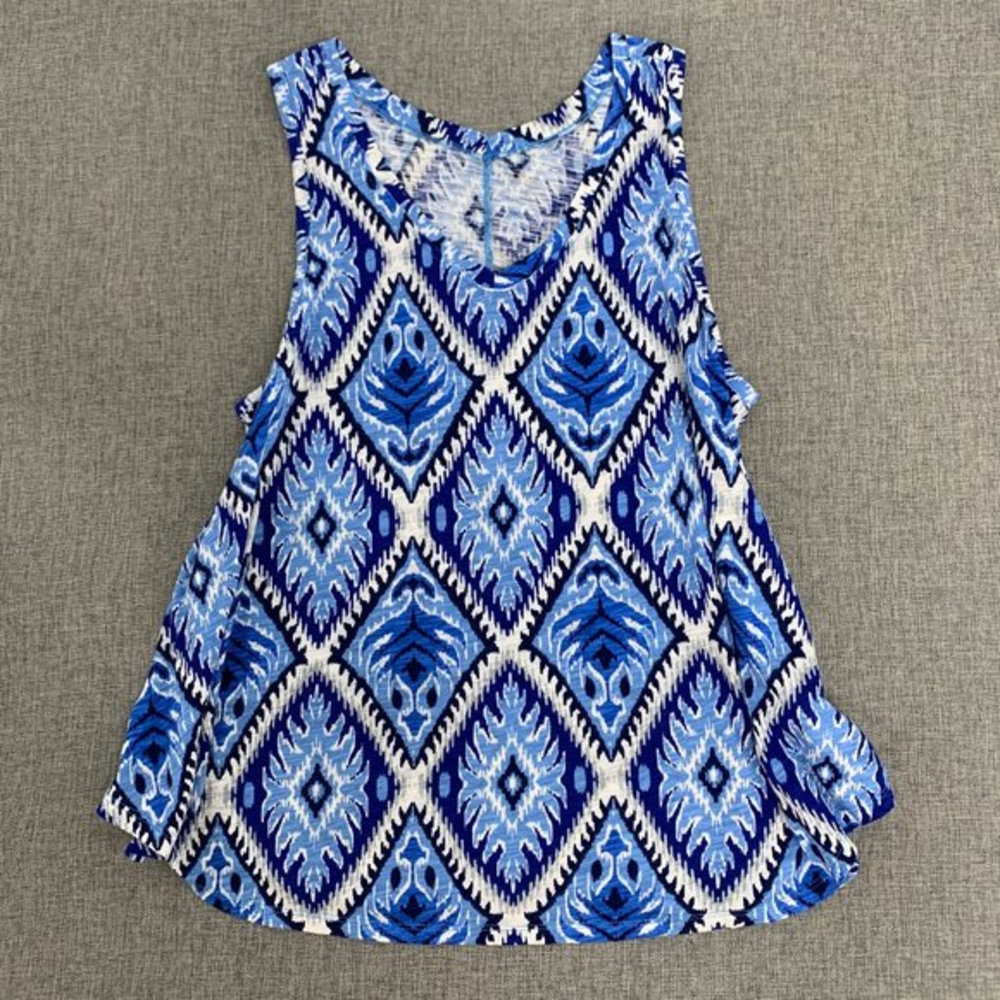 Gap Sleeveless Top Large Blue White Grey 60% Cotton 40% Modal Scoop Neckline